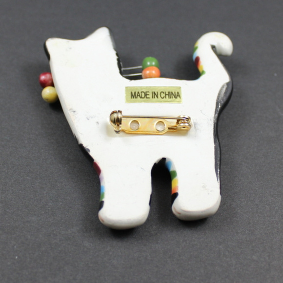 Ceramic Colorful Striped Cat Brooch Black - Picture 2 of 4